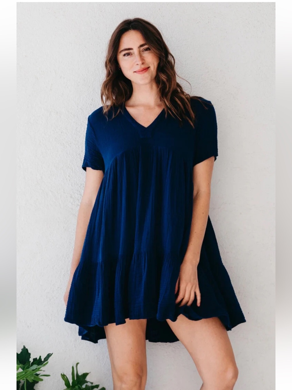 9Seed Women's Navy Blue El Matador Cotton Gauze Tiered Dress Sz Small